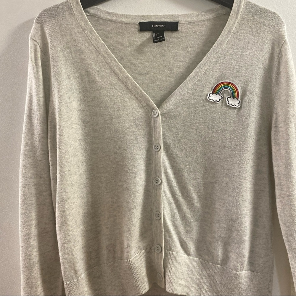 Forever 21 Cream Sz‎ L  Cardigan with Rainbow Detail